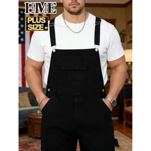 Men's black denim overalls plus size straight leg casual streetwear long denim jumpsuits