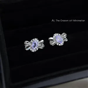 Boucles d'oreilles nœud creux zircon violet luxe élégant bijoux femme mode chic