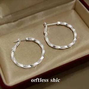 Orecchini a Cerchio Torsandé in Rame Placcato Argento Minimalisti da Donna Orecchini Geometrici Rotondi Pendolarismo Gioielli Regalo