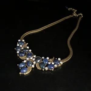 Vintage lapis lazuli rhinestone statement necklace detail closeup view for women jewelry