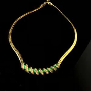 Vintage groene emaille strass ketting elegante goudkleurige slangenketting dames sieraden