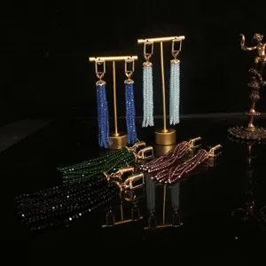 Retro long tassel earrings with colorful glass beads and sparkling rhinestones for women.