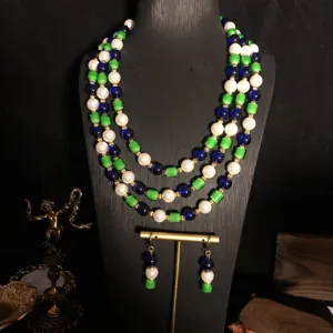 Vintage Buntglas Glasperlen Mehrschichtige Halskette Passendes Ohrringe Set Elegantes Mode Schmuck Geschenk Für Damen