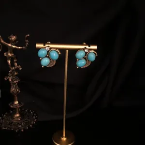 Vintage turquoise crystal earrings retro copper stud earrings antique style jewelry women gifts