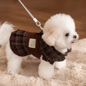 Cute dog plaid dress autumn winter warm pet clothes for small medium dogs puppy puppy apparel