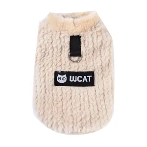 Caldo gilet in pile con anello D, morbidi vestiti invernali per gatti cani piccoli, cappotto beige.