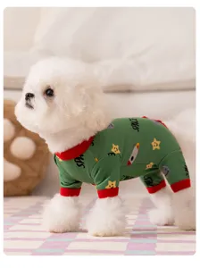 Cute space pattern pet jumpsuit for small dogs, warm four-legged autumn winter dog clothes.