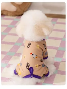 Cute winter four-legged pet jumpsuit for small dogs, warm puppy clothes with space print.