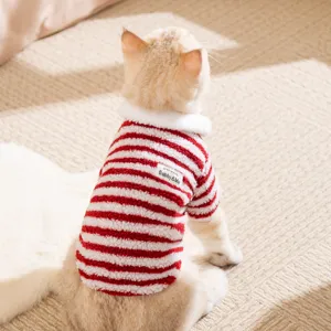 Morbido Abbigliamento in Pile per Animali Domestici Gilet Gatto a Righe Autunno Inverno Calda Camicia Gattino Senza Maniche per Gatti Sphynx Devon Rex Piccoli Cani