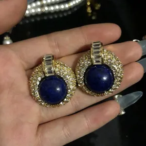 Pendientes de estilo palacio vintage lapislázuli cristal estrás detalle moda chic lujo nuevo