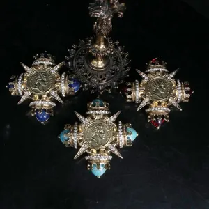 Vintage Hof Kreuz Brosche Legierung Strass Lapislazuli Türkis Rotes Glas Napoleon Porträt Pin Modeschmuck Für Damen