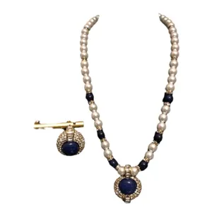 Collar de perlas lapis lazuli de estilo corte vintage y conjunto de accesorios