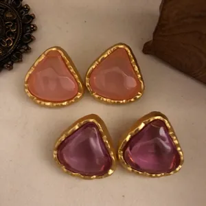 Vintage jelly effect pink and purple earrings geometric gold rimmed designer style jewelry