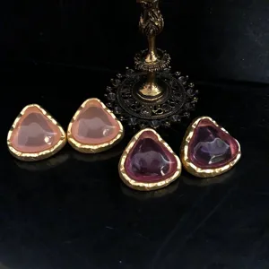 Vintage jelly effect teardrop earrings, gentle pink and purple geometric stud clip-ons.