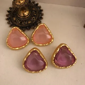 Vintage Jelly Effect Geometric Stud Earrings Alloy Retro Gold Edge Pink Purple Drop Fashion Jewelry Gift For Women