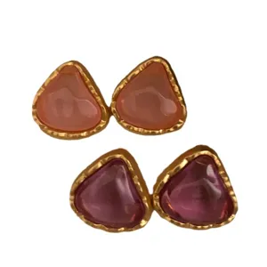 Vintage jelly effect pink purple geometric earrings retro style metal stud earrings