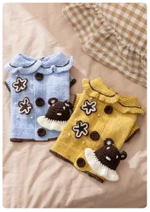 Cozy autumn winter pet knitted sweater cute crochet bear flower design warm puppy cat clothing