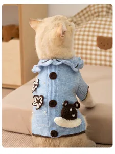 Cute knitted cat sweater autumn winter warm puppy clothes cartoon bear floral pet pullover