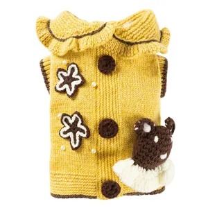 Cute knit pet sweater for cats and small dogs, warm winter pet apparel with bear doll.