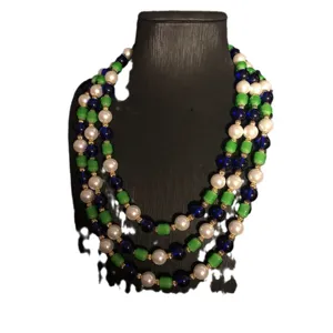 Mehrschichtige Perlenhalskette Set mit blauen, grünen und weißen Glasperlen für Damen Schmuck
