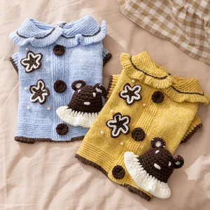 Cute pet knit sweater for small dogs and cats, autumn and winter warm pet apparel with crochet bears.