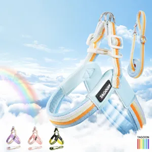Breathable Rainbow Striped Pet Chest Harness Anti-Pull Dog Leash Vest Small Medium Dogs Walking Outdoor Pet Supplies
