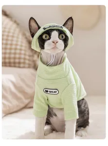Sudadera con capucha verde para mascotas ropa de gato lindo suéter delgado para cachorro