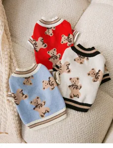 Cute teddy bear knit dog sweater cat cardigan autumn winter pet clothes warm puppy apparel