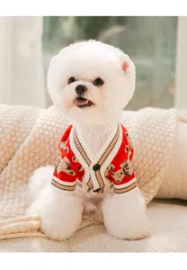 Cute teddy bear print pet cardigan sweater for small dogs cats autumn winter warm pet clothing