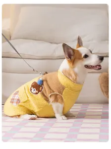 Caldo pile per cani con grazioso cerotto d'orso, abbigliamento comodo e caldo per corgis.