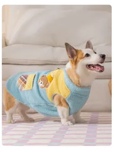 Gilet per cani in pile caldo, vestiti invernali per animali con simpatica toppa d'orso.