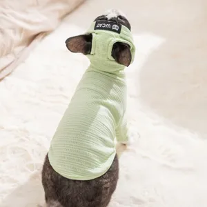 Ropa para mascotas de punto waffle verde para perros gatos, bonita sudadera con capucha fina.