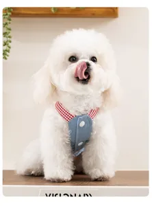 Cute dog denim overall dress spring summer pet puppy plaid skirt for small dogs cats apparel