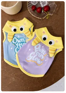 Cute monster lapel dog vest for small medium pets, stylish spring summer puppy apparel detail.