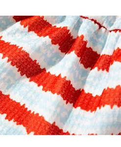 Haustier Katze gestreiftes Kleid Stoff Detail, lebendige rot blau weisse Welle Sommer Kleidung.