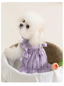 Schattige tulpen geplooide hondenenjurk, ademende zomer prinses huisdierkleding.
