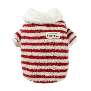 Maglione in pile a righe rosse e bianche per animali domestici gatto cucciolo inverno