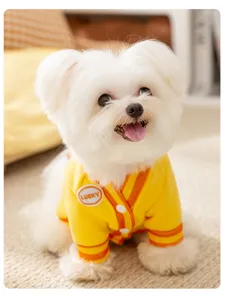 Süsser Haustier Hundepullover Herbst Winter warmer gelber Cardigan mit Lucky Aufnäher klein