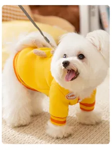 Süßer Herbst Winter Hundepullover mit 3D Bär Design, warmer gelber Haustier Hoodie für Hunde.