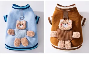 Süßer Teddybär Haustier Pullover, warme Herbst Winter Hundekleidung für kleine Hunde in blau braun.