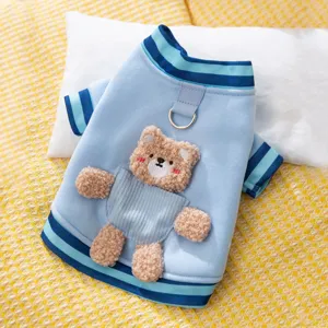 Haustier Hund Hoodie Sweatshirt Warm Herbst Winter Polyester Kleidung Mit 3D Teddy Bär Tasche Und Traktion D-Ring Für Kleine Hunde