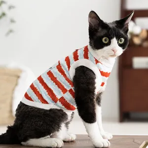 Sommer gestreifte Katzenweste atmungsaktive Haustierkleidung süße Kätzchen Bekleidung