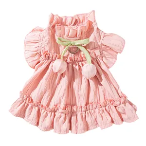 Roze hondenjurk zomer dun ademend schattige tulp volants prinses huisdier kleding voor hond