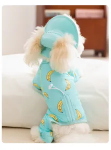Tuta per cani con stampa di banane e cappuccio, vestiti estivi traspiranti per piccoli animali.