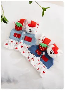 Spring summer dog dress cute strawberry bear denim princess skirt pet apparel small dogs