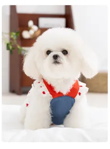 Adorable spring summer dog denim harness skirt with cute heart pattern for small puppies.