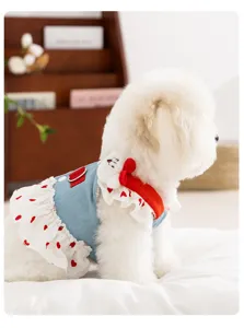 Spring summer dog denim strap dress cute puppy princess skirt pet clothes apparel detail view