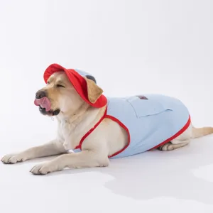 Kühlende Hundeweste mit Mütze für große mittelgroße Hunde Sommer Haustierbekleidung blau.