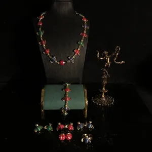 Enamel Bee And Ladybug Jewelry Set Gold Plated Alloy Cute Insect Necklace Bracelet Stud Earrings Ring Set For Women