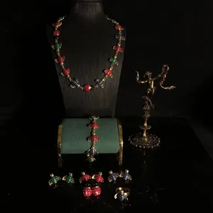 Exquisite gold plated colorful enamel ladybug necklace bracelet earrings ring jewelry set